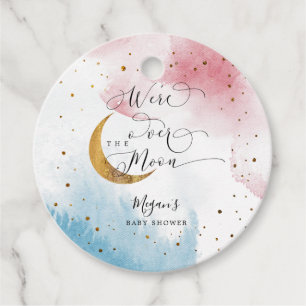 Over The Moon Pink & Blue Sky Baby Shower Favor Tags