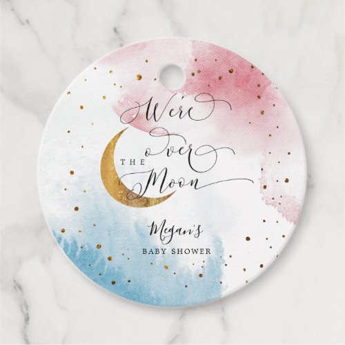 Over The Moon Pink  Blue Sky Baby Shower Favor Tags