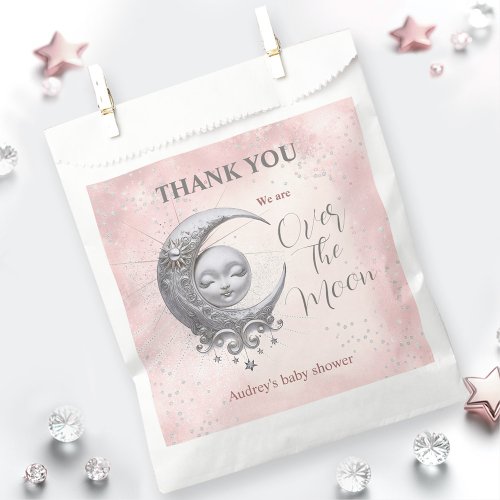 Over The Moon Pink Girl Baby Shower Favor Bag