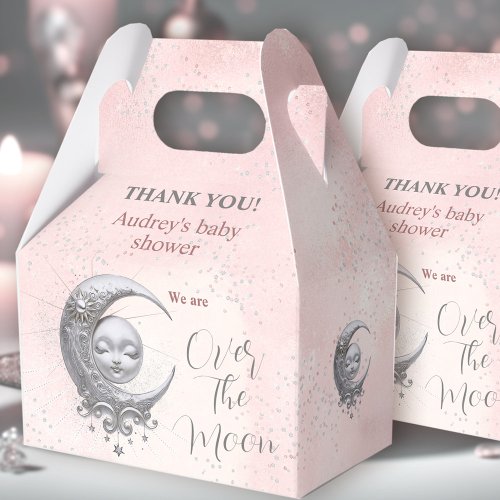 Over The Moon Pink Girl Baby Shower Favor Box