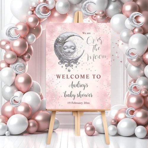 Over The Moon Pink Girl Baby Shower  Foam Board
