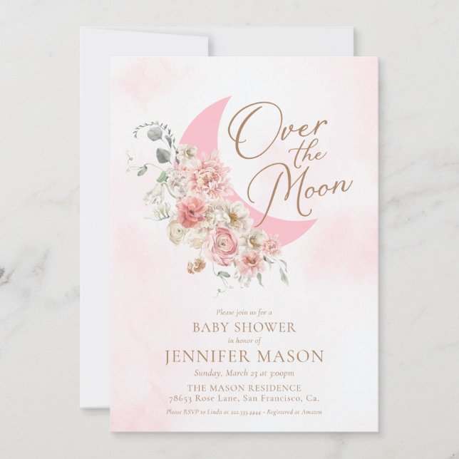 Over the Moon Pink Girl Baby Shower Invitation (Front)