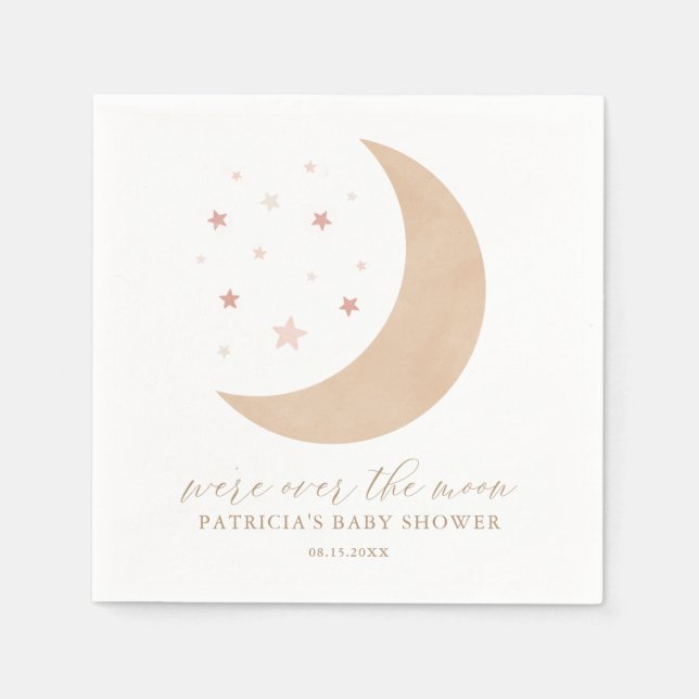 Over the Moon Pink Girl Baby Shower Napkins (Front)