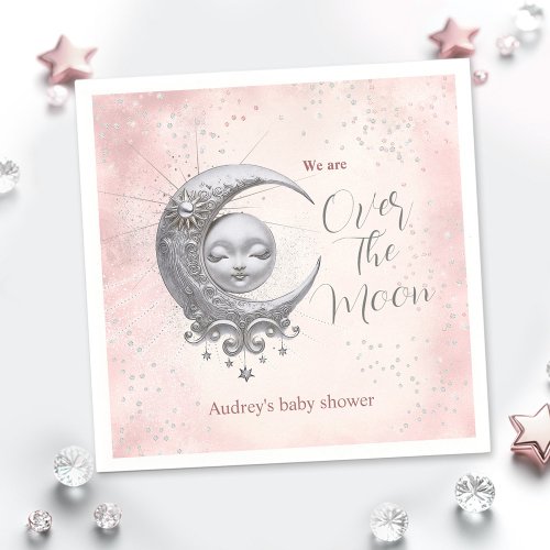 Over The Moon Pink Girl Baby Shower Napkins