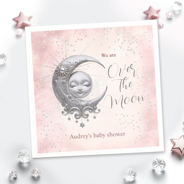 Over The Moon Pink Girl Baby Shower Napkins (Over The Moon Pink Girl Baby Shower Napkins)