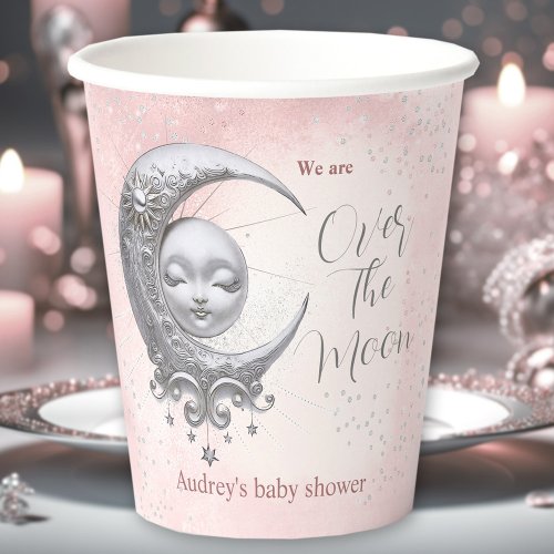 Over The Moon Pink Girl Baby Shower Paper Cups