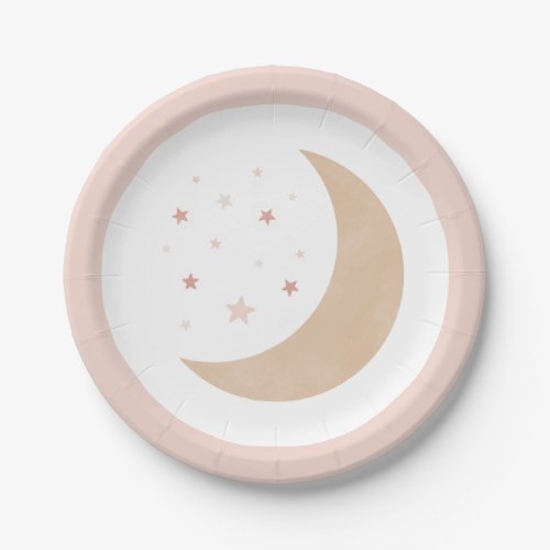 Over the Moon Pink Girl Baby Shower Paper Plates