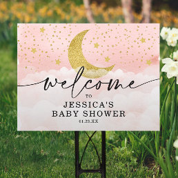 Over The Moon Pink Girl Baby Yard Welcome Sign