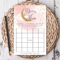 Over the Moon Pink & Gold Baby Paper Bingo Card