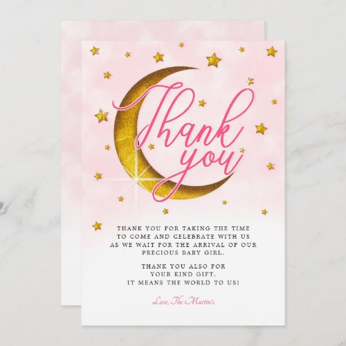 Over The Moon Pink Gold Baby Shower Thank You Card