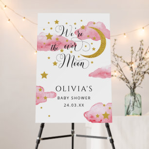 Over The Moon Pink Gold Baby Shower Welcome Sign