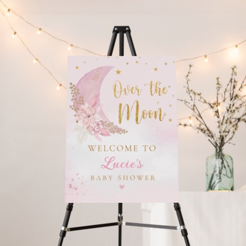 Over The Moon Pink Gold Baby Shower Welcome Sign