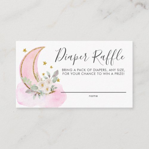 Over the Moon Pink Gold Diaper Raffle Baby Shower Enclosure Card