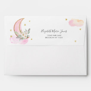 Over the Moon Pink Gold Dreamy Girl Baby Shower I Envelope