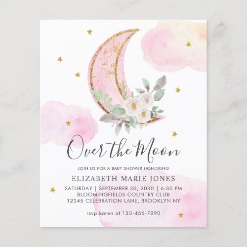 Over the Moon Pink Gold Floral Girl Baby Shower