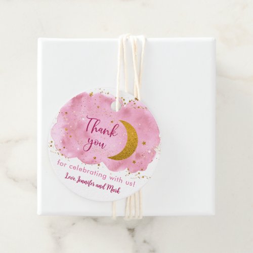 Over the Moon Pink Gold Galaxy Baby Shower Favor Tags