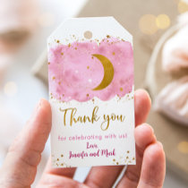 Over the Moon Pink Gold Galaxy Baby Shower Gift Tags