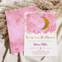 Over the Moon Pink Gold Galaxy Baby Shower Invitation