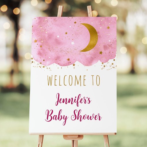 Over the Moon Pink Gold Galaxy Baby Shower Welcome Foam Board