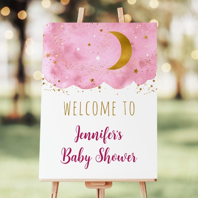 Over the Moon Pink Gold Galaxy Baby Shower Welcome Foam Board (Creator Uploaded)