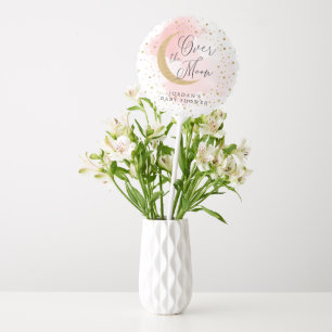 Over the Moon Pink Gold Glitter Baby Shower Custom Balloon