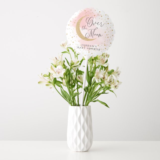 Over the Moon Pink Gold Glitter Baby Shower Custom Balloon (Vase)