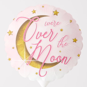 Over The Moon Pink Gold It's a Girl Baby Shower Balloon