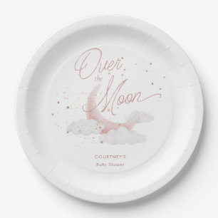 Over The Moon Pink Gold Stars Baby Shower Paper Plates