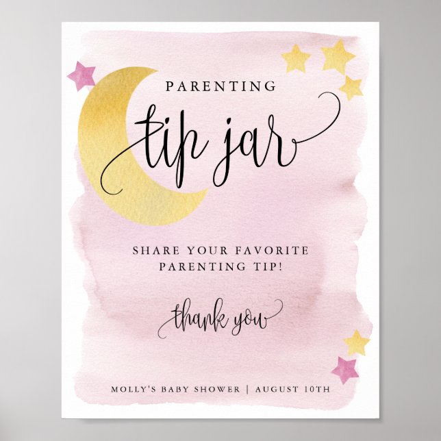 Over the Moon Pink Parenting Tip Jar Display Poster (Front)