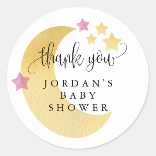 Over the Moon Pink Personalized Baby Shower Favor  Classic Round Sticker