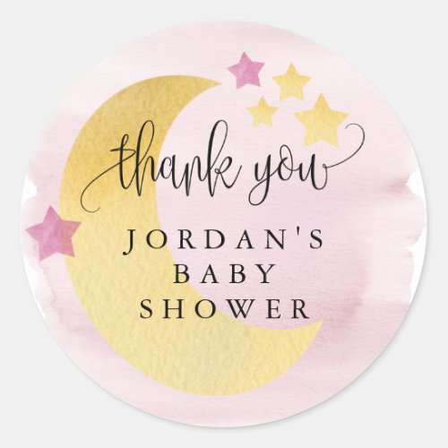 Over the Moon Pink Personalized Baby Shower Favor Classic Round Sticker