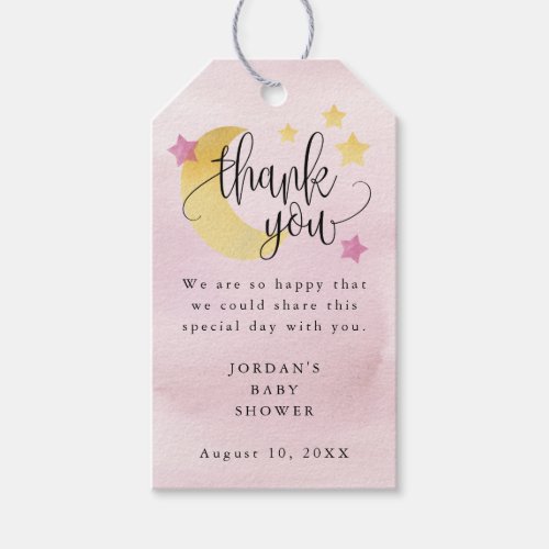 Over the Moon Pink Personalized Baby Shower Favor Gift Tags