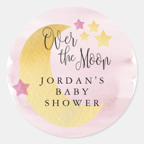 Over the Moon Pink Personalized Classic Round Sticker