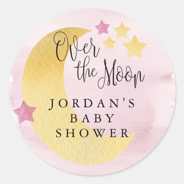 Over the Moon, Pink Personalized Classic Round Sticker (Front)