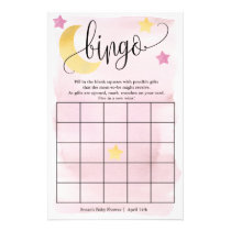 Over The Moon, Pink Stars Bingo Paper Game Card