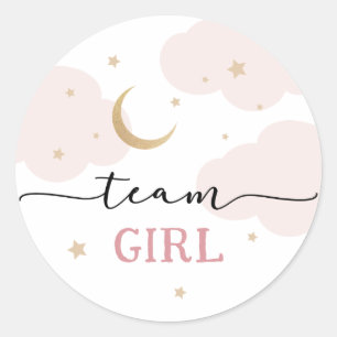 Over the Moon Pink Team Girl Gender Reveal Classic Round Sticker