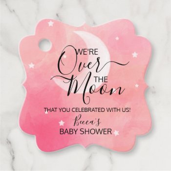 Over The Moon Pink Thank You Baby Shower Favor Tags by prettypicture at Zazzle