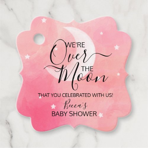 Over The Moon Pink Thank You Baby Shower Favor Tags
