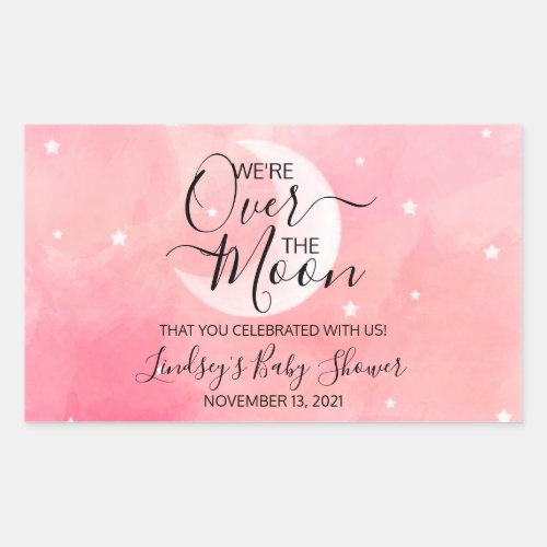 Over The Moon Pink Thank You Baby Shower Square St Rectangular Sticker