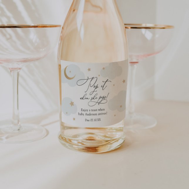 Over the Moon Pop it when She Pops Baby Shower Sparkling Wine Label (Creator Uploaded)