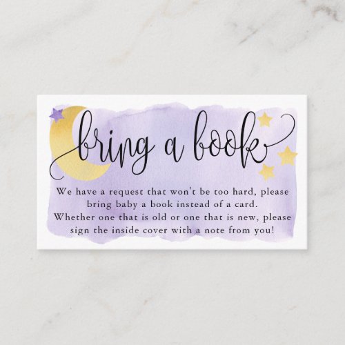 Over the Moon Purple Baby Shower Book Request Enclosure Card