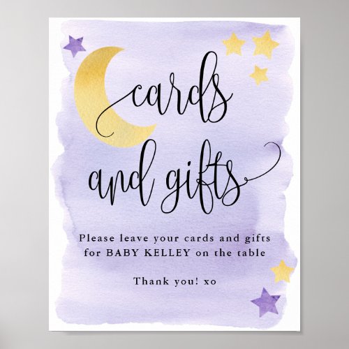 Over the Moon Purple Baby Shower Cards and Gifts Poster