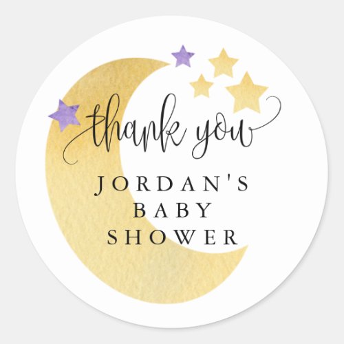 Over the Moon Purple Baby Shower Favor  Classic Round Sticker