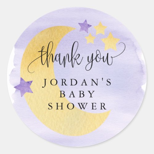 Over the Moon Purple Baby Shower Favor Classic Round Sticker