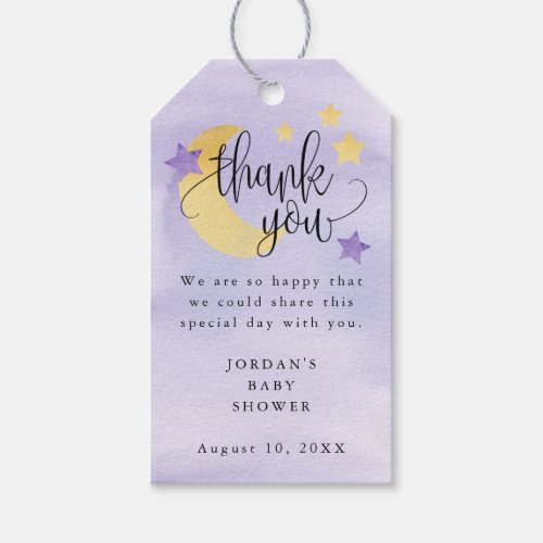 Over the Moon Purple Baby Shower Favor Gift Tags