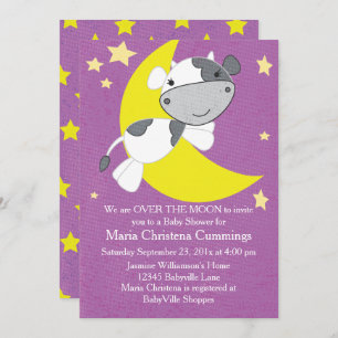 Over The Moon Purple Baby Shower Invitation