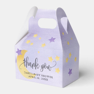 Over the Moon, Purple Baby Shower Moon Stars Favor Boxes