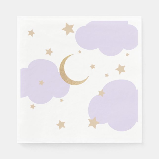 Over the Moon Purple Baby Shower  Napkins (Front)