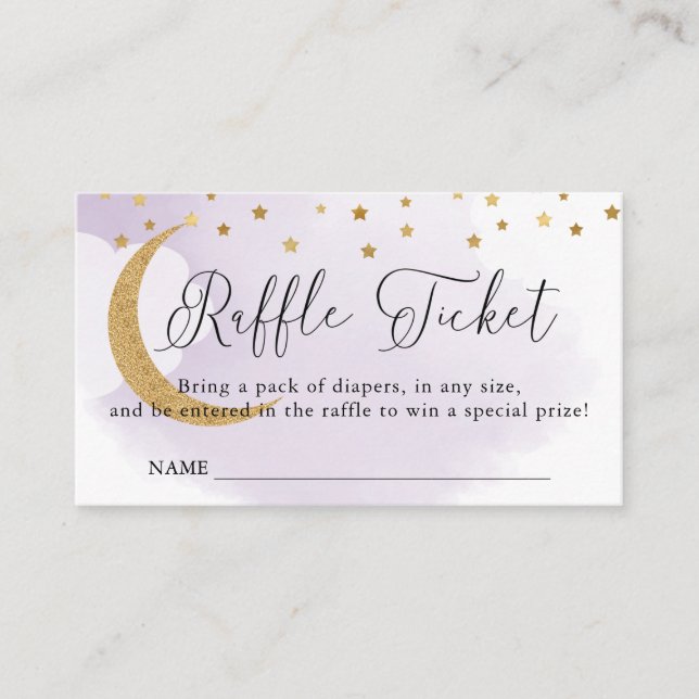 Over the Moon Purple, Baby Shower Raffle Ticket Enclosure Card (Front)
