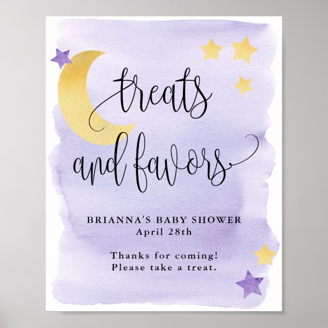 Over the Moon, Purple Baby Shower Treats and Favor Poster (Front)